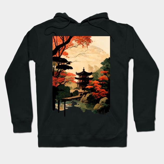 Traditional Japanese Temple Garden Landscape Hoodie by entwithanaxe